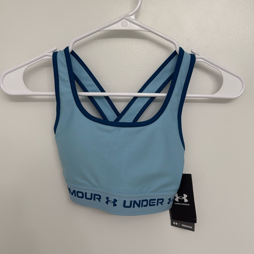 Blue Women's UnderArmour Mid Crossback Sports Bra XS